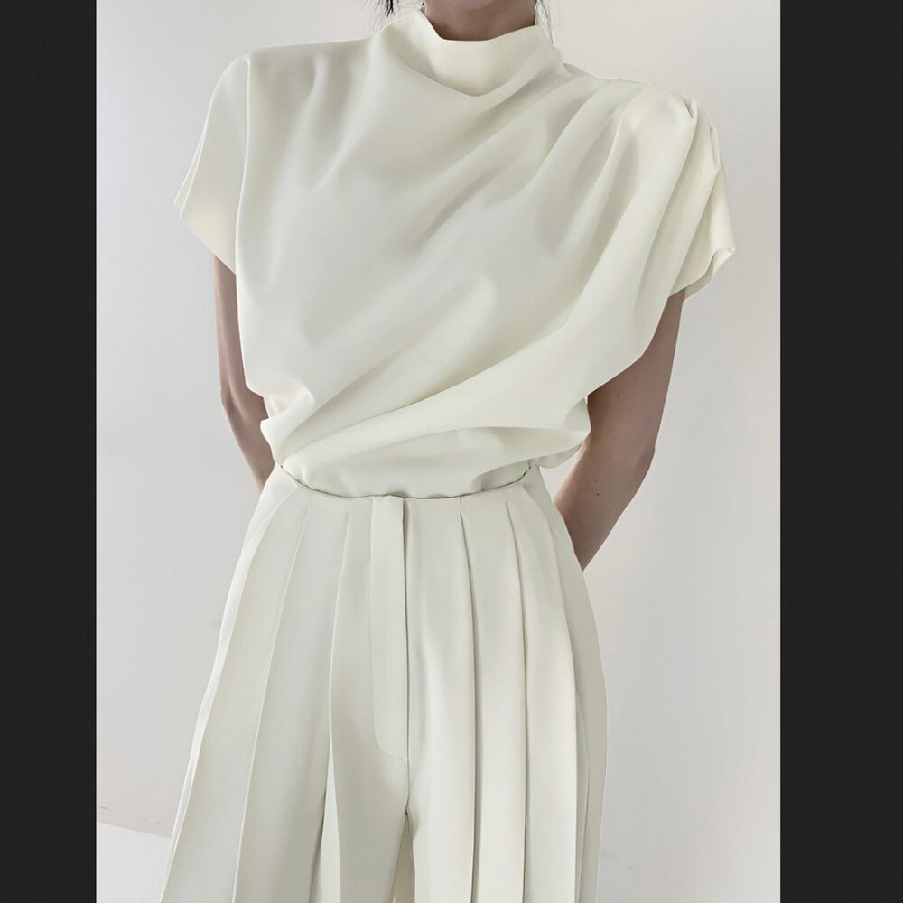 Commense Small Ivory White Short Sleeve Top Minimalist NEW NWT